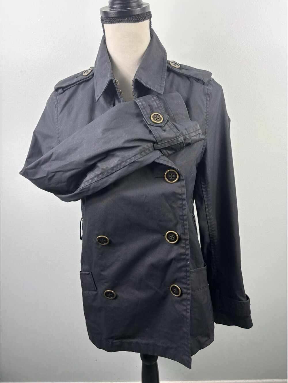 VTG Old Navy Women's Short Double-Breasted Trench Jacket Sz S Water Resistant - Picture 3 of 8